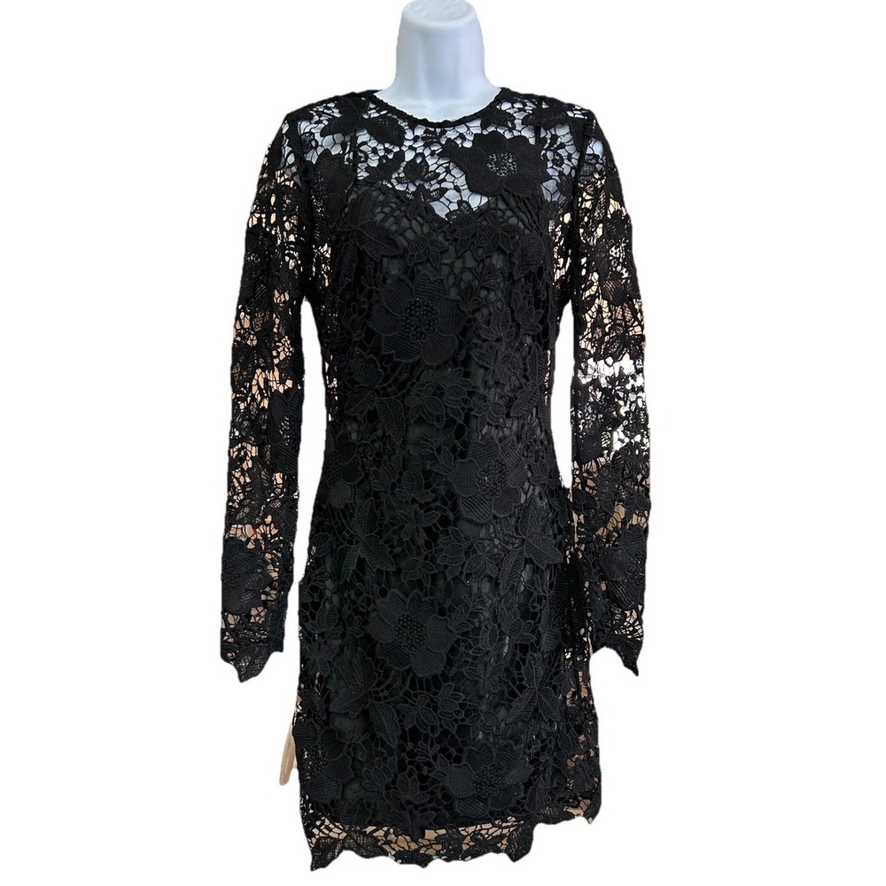 Bebe Womens Dress Size 2 Black Lace Twist Mock Neck Long Sleeve Cocktail Vintage